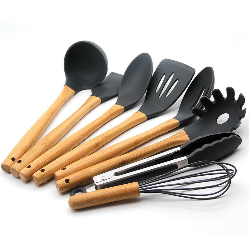 Bamboo Handle Silicone Kitchen Utensil Set 