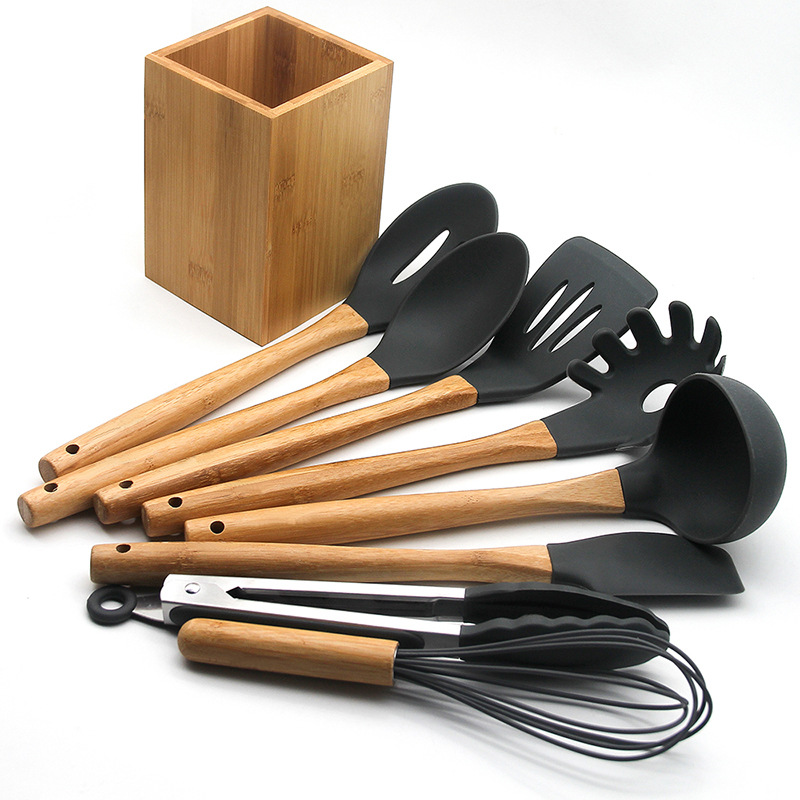 Bamboo Handle Silicone Kitchen Utensil Set 