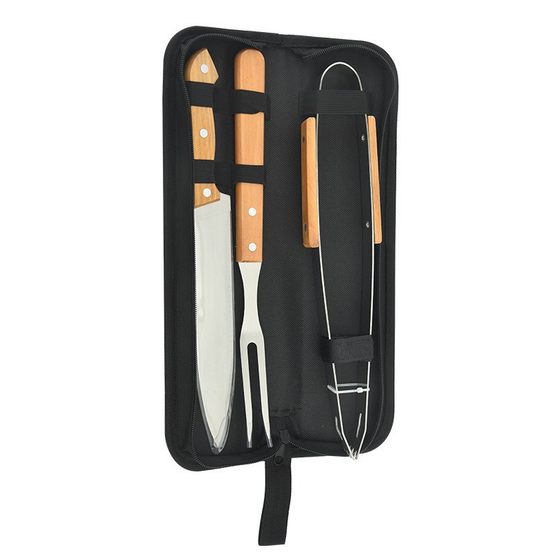 Stainless Steel BBQ Grilling Tool Set with Wooden Handles