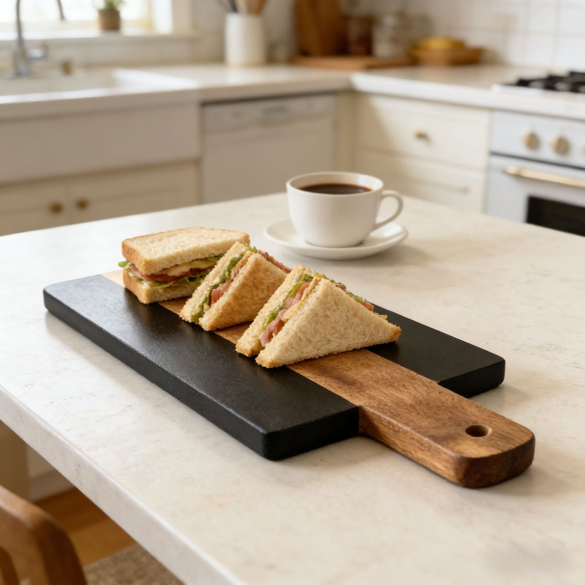 Marble Acacia Solid Wood Square with Handle Cutting Board