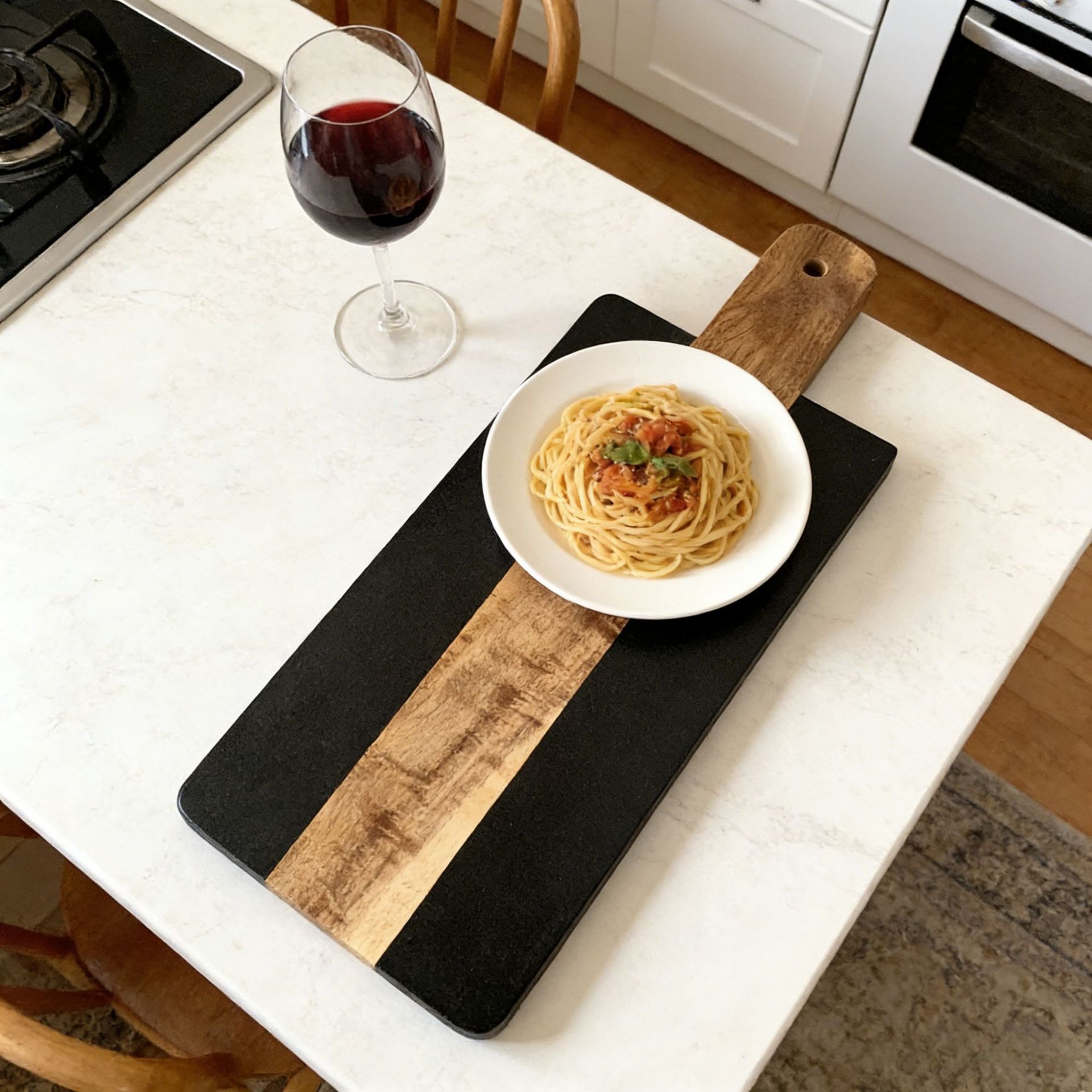 Marble Acacia Solid Wood Square with Handle Cutting Board