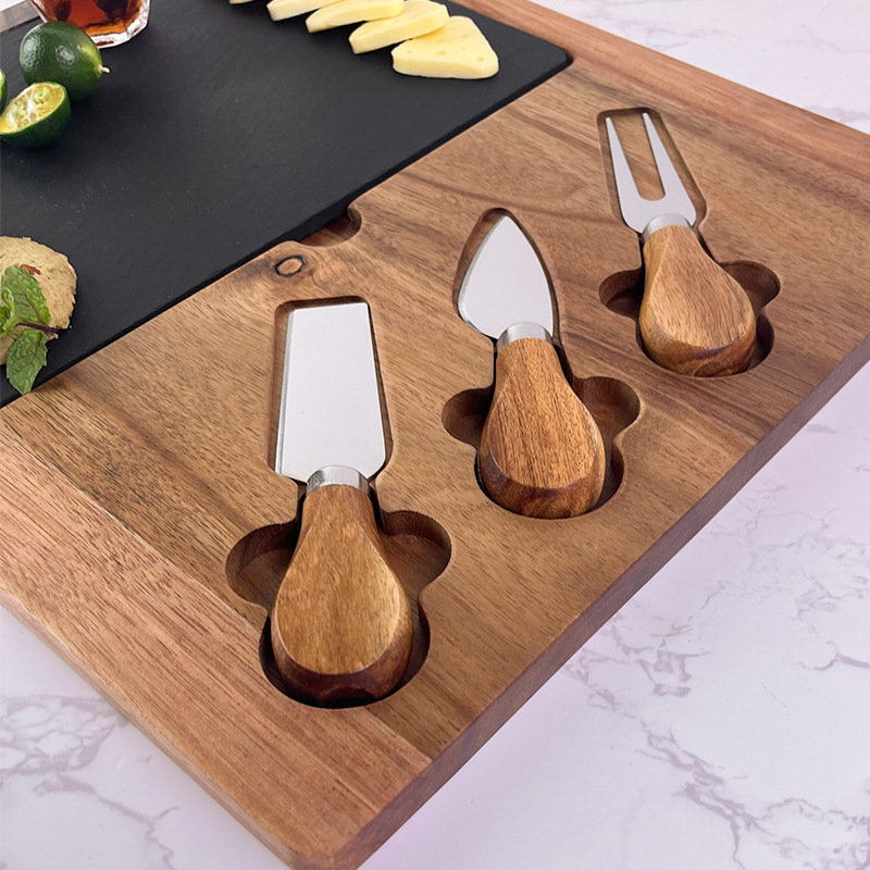 Marble Acacia 4-Piece Cheese Knife Set