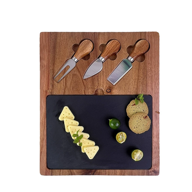 Marble Acacia 4-Piece Cheese Knife Set