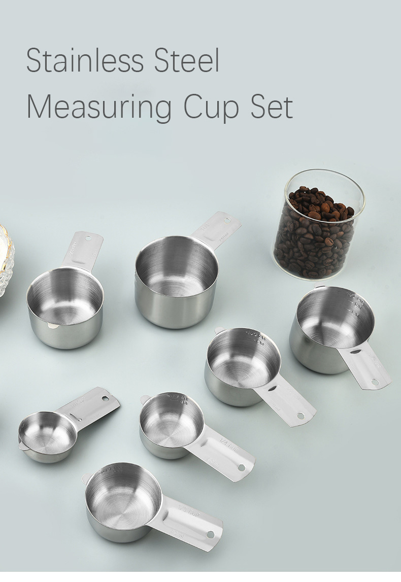 Stainless Steel Measuring Cups Set (1, 3/4, 2/3, 1/2, 1/3, 1/4 Cup)