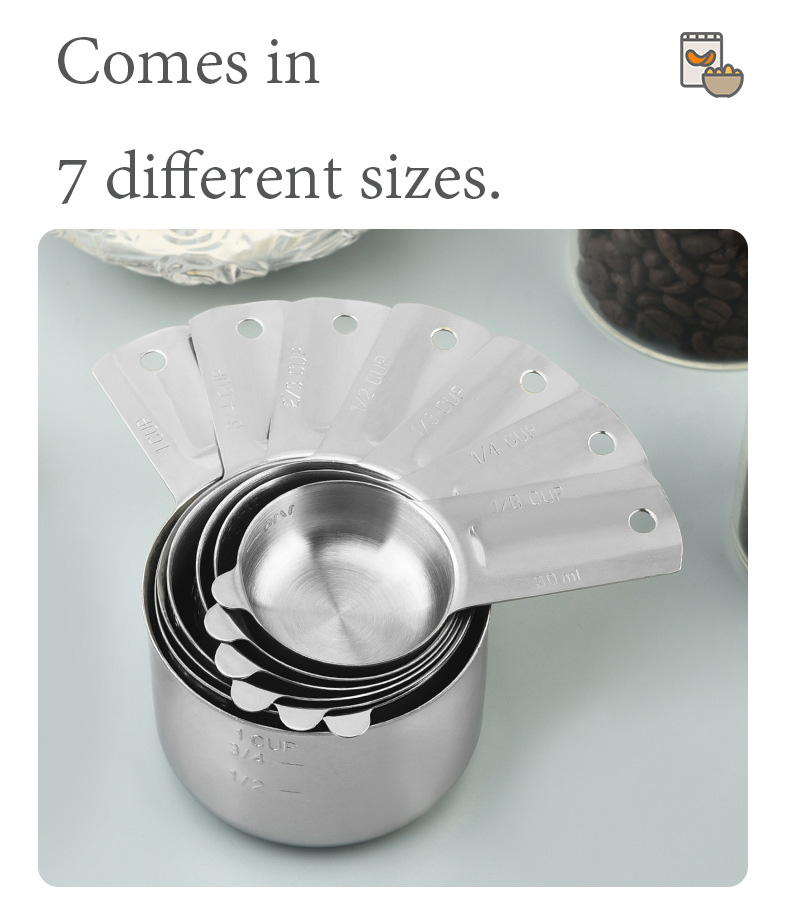 Stainless Steel Measuring Cups Set (1, 3/4, 2/3, 1/2, 1/3, 1/4 Cup)