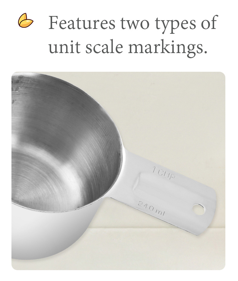 Stainless Steel Measuring Cups Set (1, 3/4, 2/3, 1/2, 1/3, 1/4 Cup)