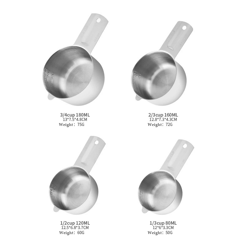 Stainless Steel Measuring Cups Set (1, 3/4, 2/3, 1/2, 1/3, 1/4 Cup)