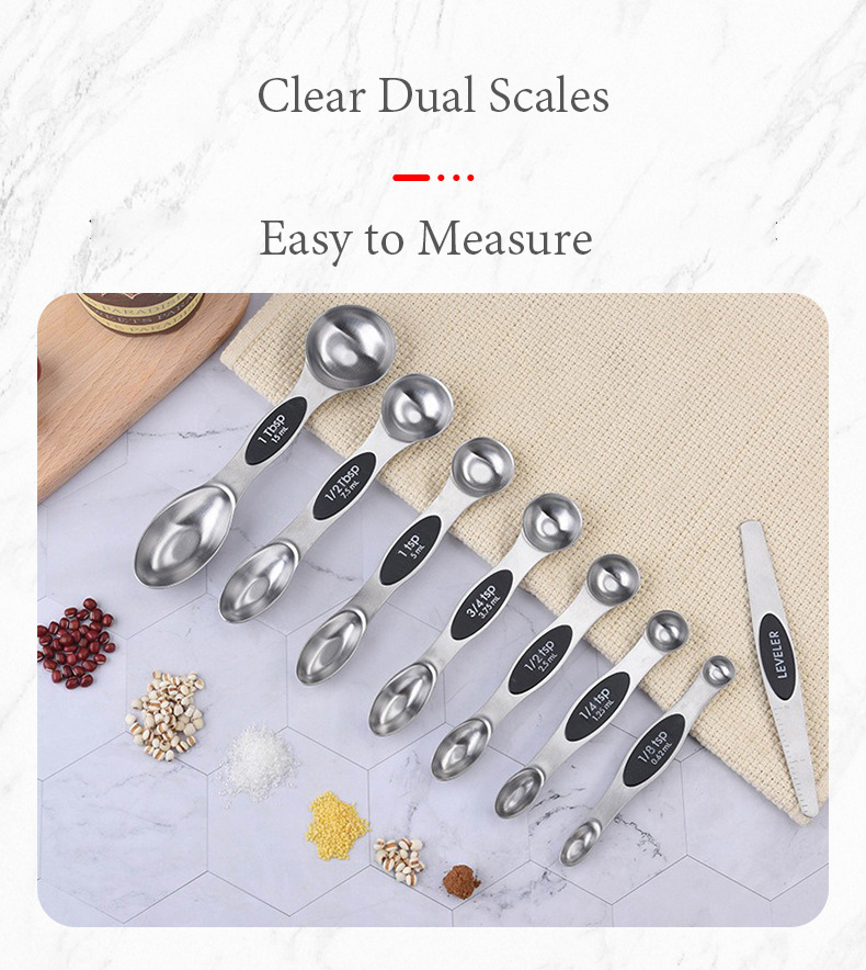 Magnetic Double-Ended Stainless Steel Measuring Spoons, 8-Piece Set
