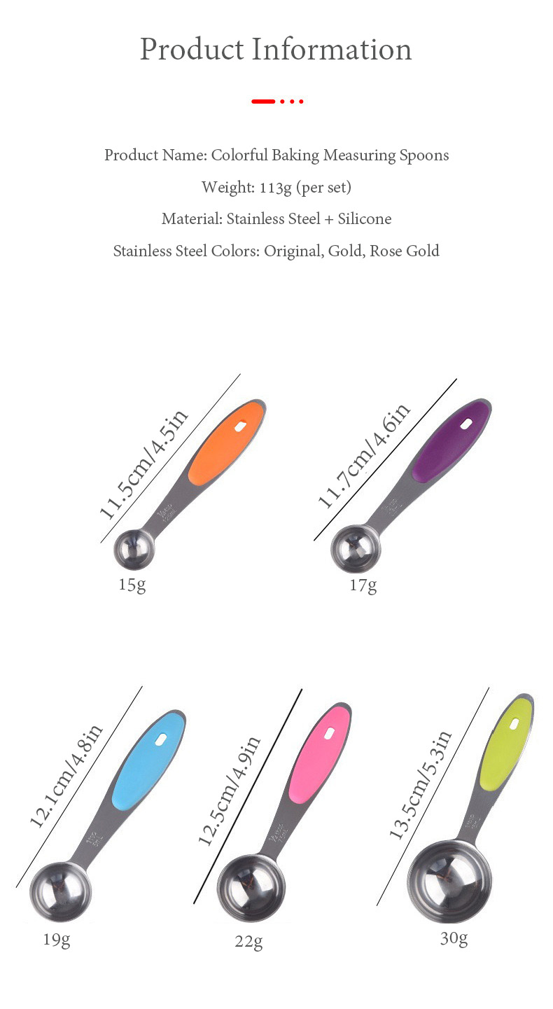 Colorful Stainless Steel Measuring Spoons, 5-Piece Baking Seasoning Set