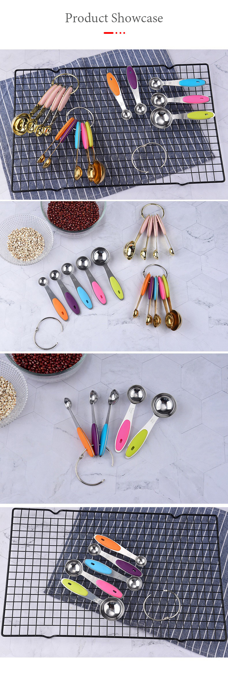 Colorful Stainless Steel Measuring Spoons, 5-Piece Baking Seasoning Set