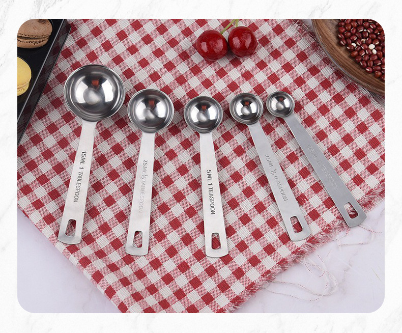 Stainless Steel Square-Tail Measuring Spoons, 5-Piece Set for Baking