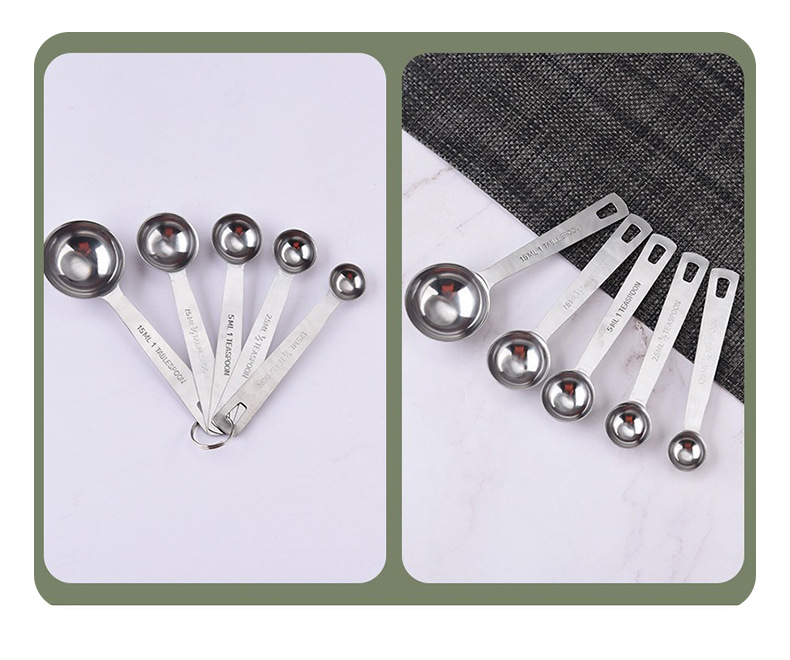 Stainless Steel Square-Tail Measuring Spoons, 5-Piece Set for Baking