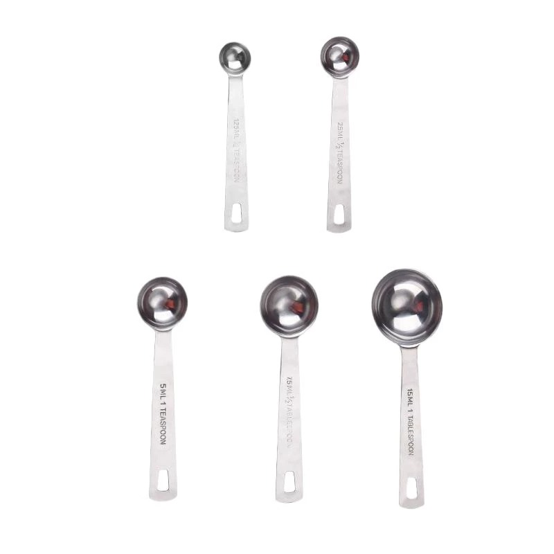 Stainless Steel Square-Tail Measuring Spoons, 5-Piece Set for Baking