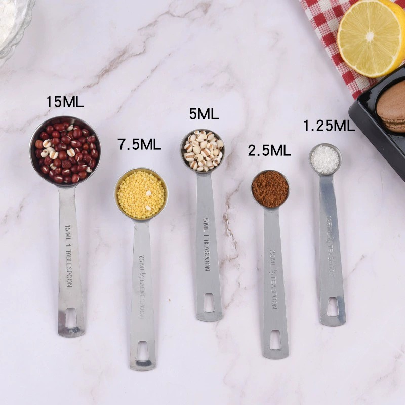 Stainless Steel Square-Tail Measuring Spoons, 5-Piece Set for Baking