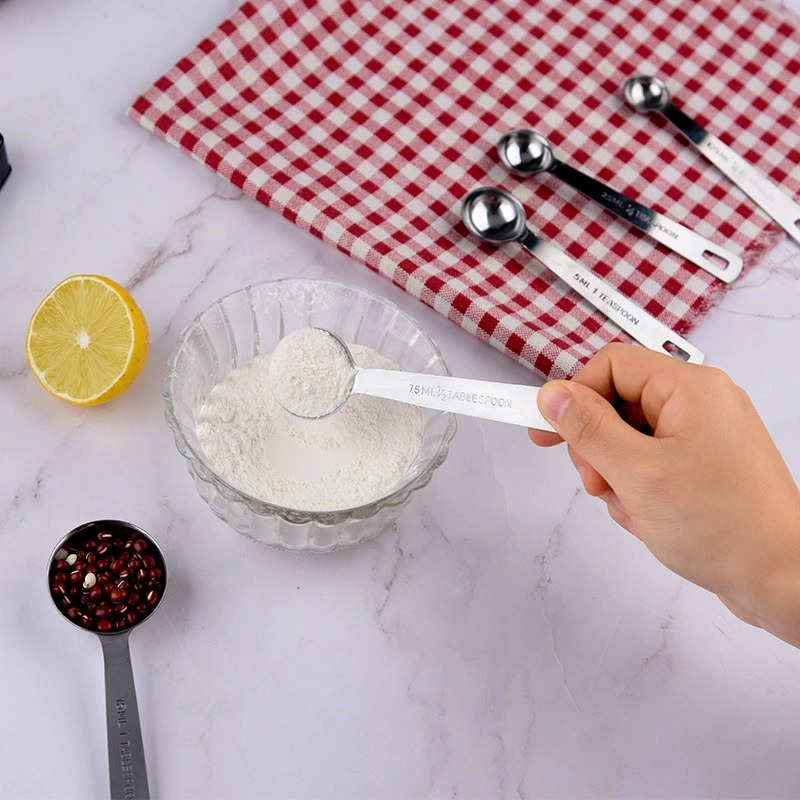 Stainless Steel Square-Tail Measuring Spoons, 5-Piece Set for Baking