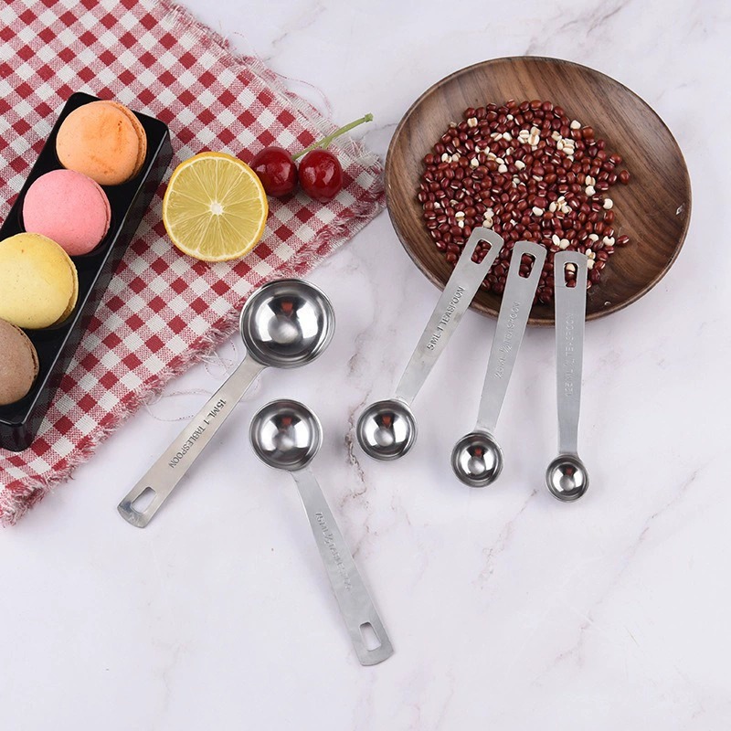 Stainless Steel Square-Tail Measuring Spoons, 5-Piece Set for Baking