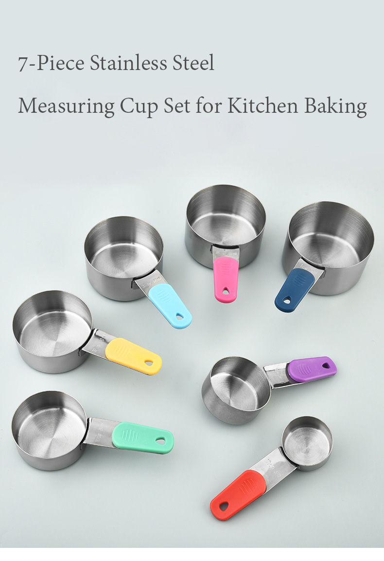 Colorful Handle Magnetic Stainless Steel Measuring Cups and Spoons Set with Scale Markings