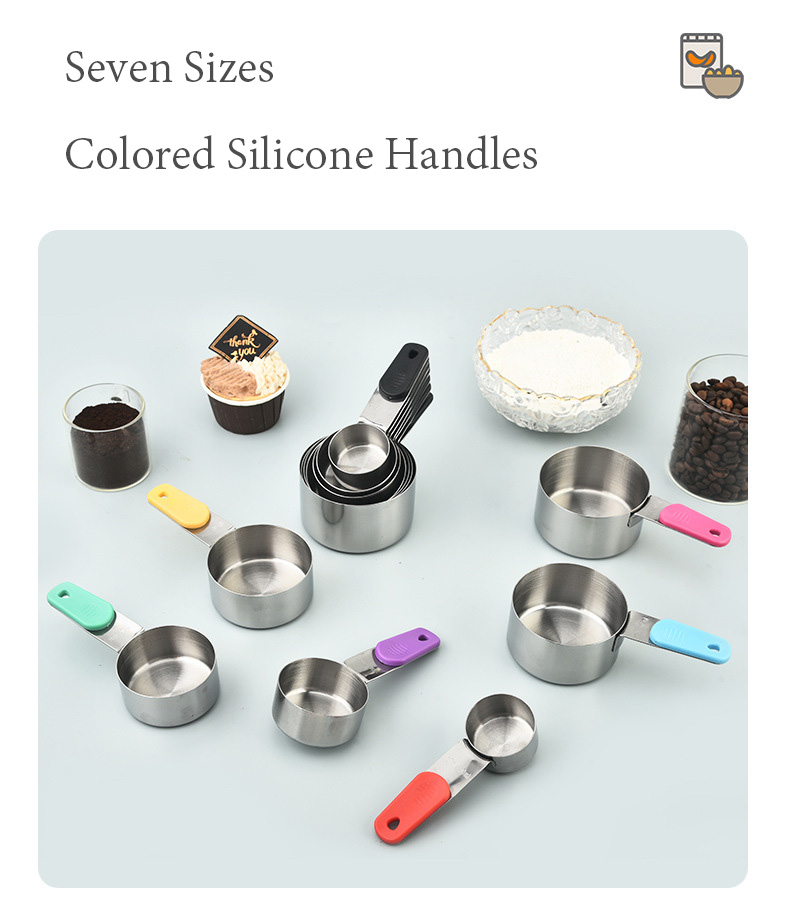 Colorful Handle Magnetic Stainless Steel Measuring Cups and Spoons Set with Scale Markings