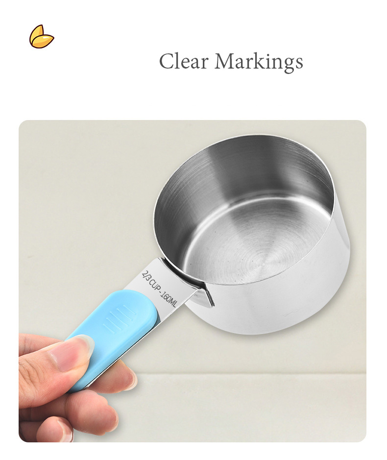 Colorful Handle Magnetic Stainless Steel Measuring Cups and Spoons Set with Scale Markings