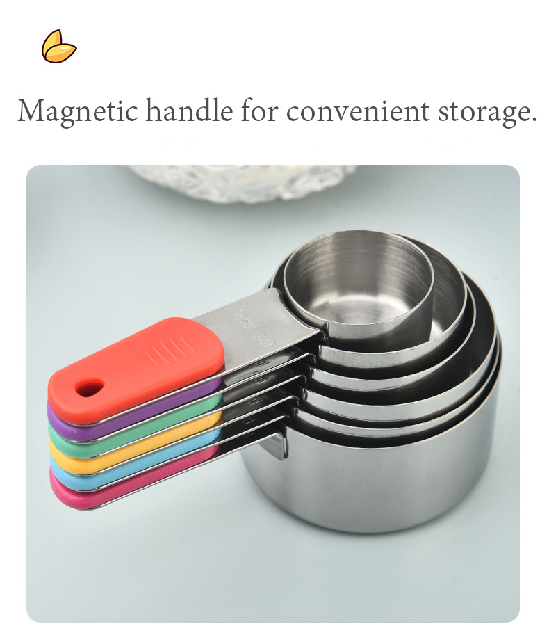 Colorful Handle Magnetic Stainless Steel Measuring Cups and Spoons Set with Scale Markings