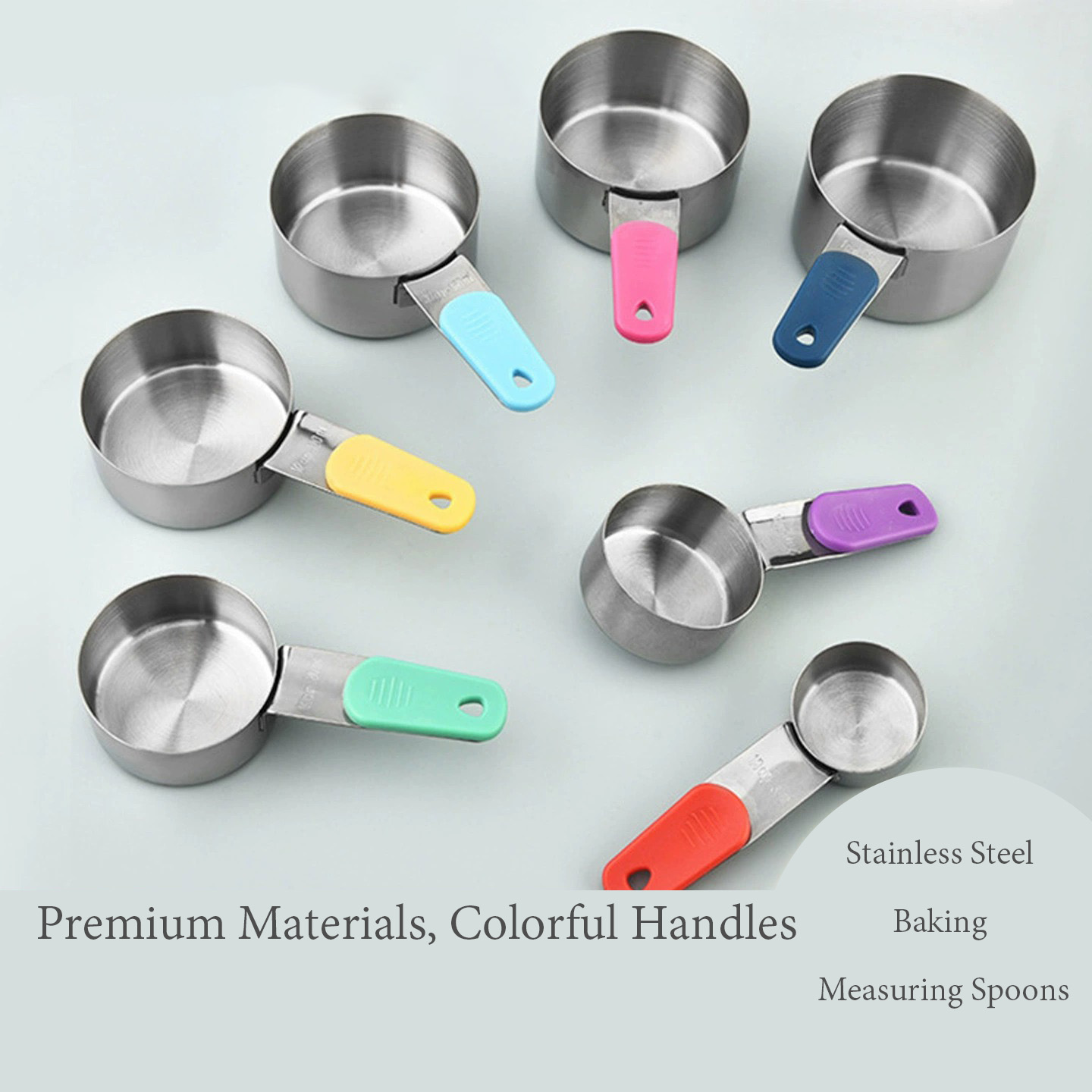 Colorful Handle Magnetic Stainless Steel Measuring Cups and Spoons Set with Scale Markings