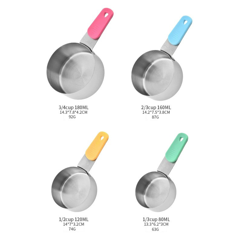 Colorful Handle Magnetic Stainless Steel Measuring Cups and Spoons Set with Scale Markings