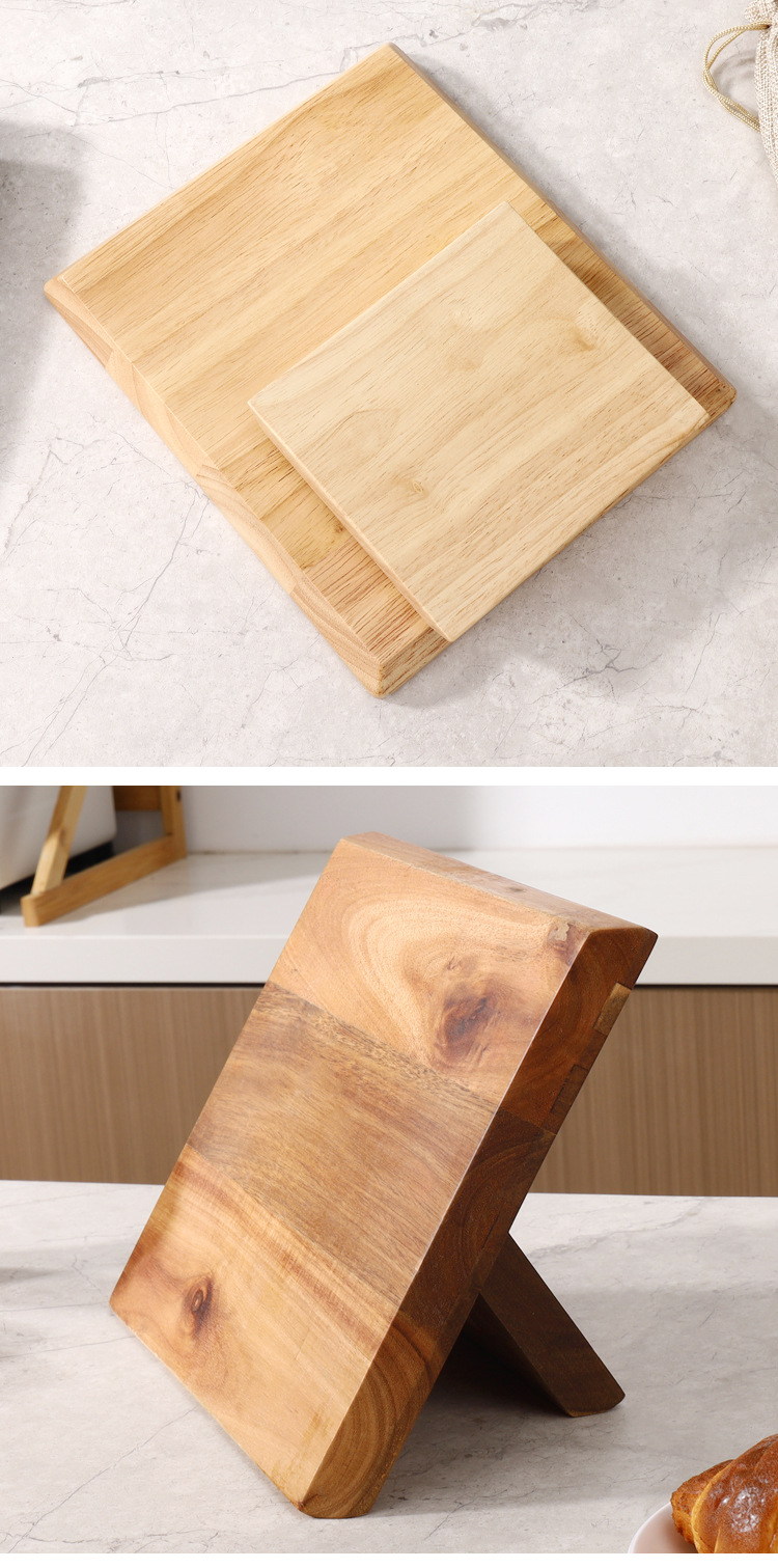 Square Rubberwood and Acacia Wood Knife Block