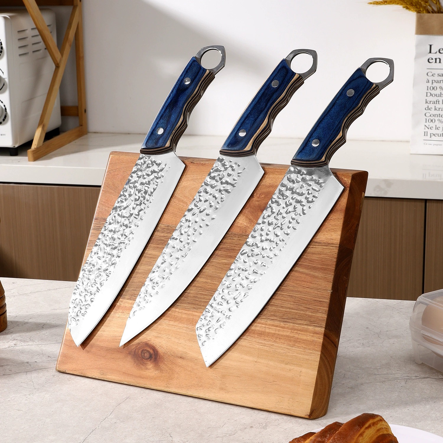 Square Rubberwood and Acacia Wood Knife Block