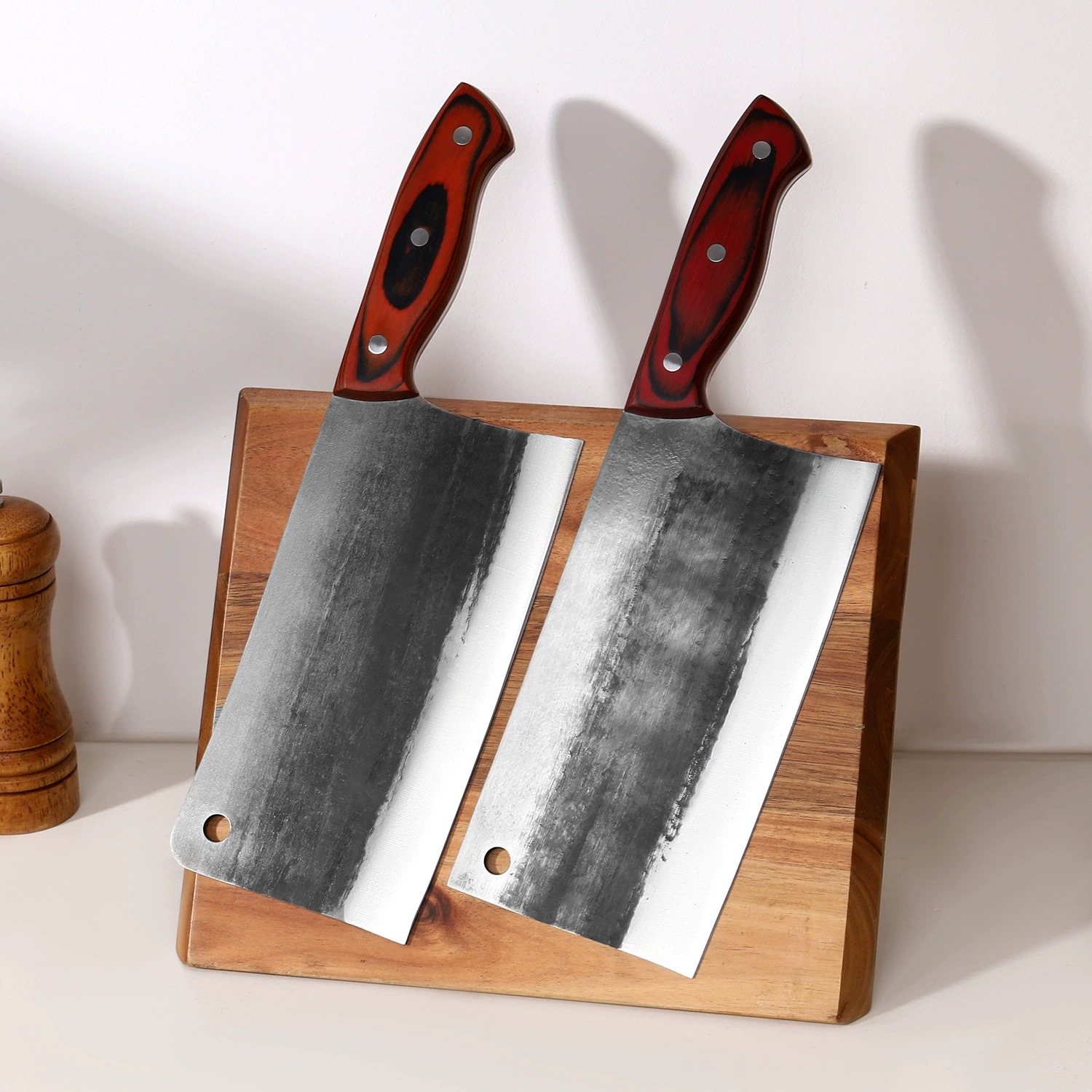 Square Rubberwood and Acacia Wood Knife Block