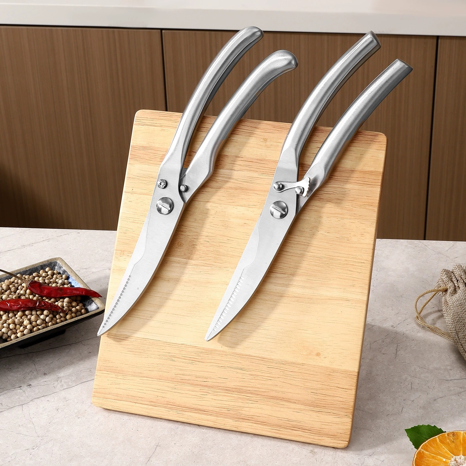 Square Rubberwood and Acacia Wood Knife Block
