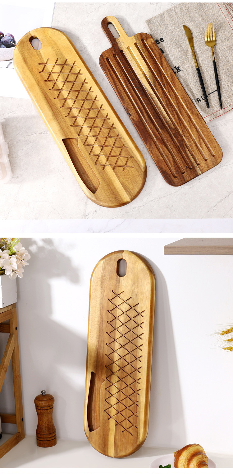 Custom-Made Portable Acacia Wood Cutting Board / Solid Wood Bread Board