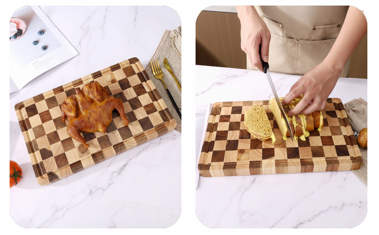 Household Checkerboard-Patterned Acacia Wood Cutting Board