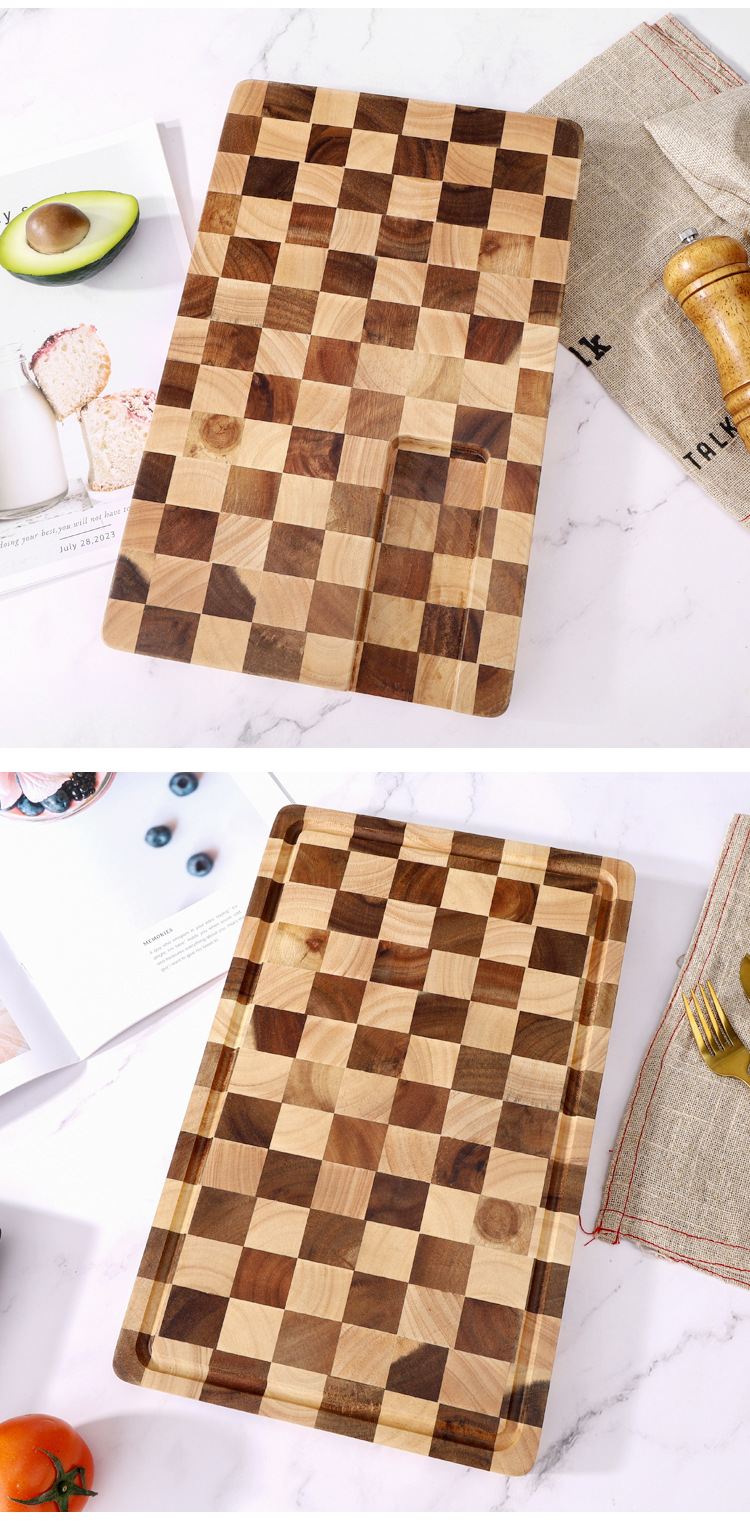 Household Checkerboard-Patterned Acacia Wood Cutting Board