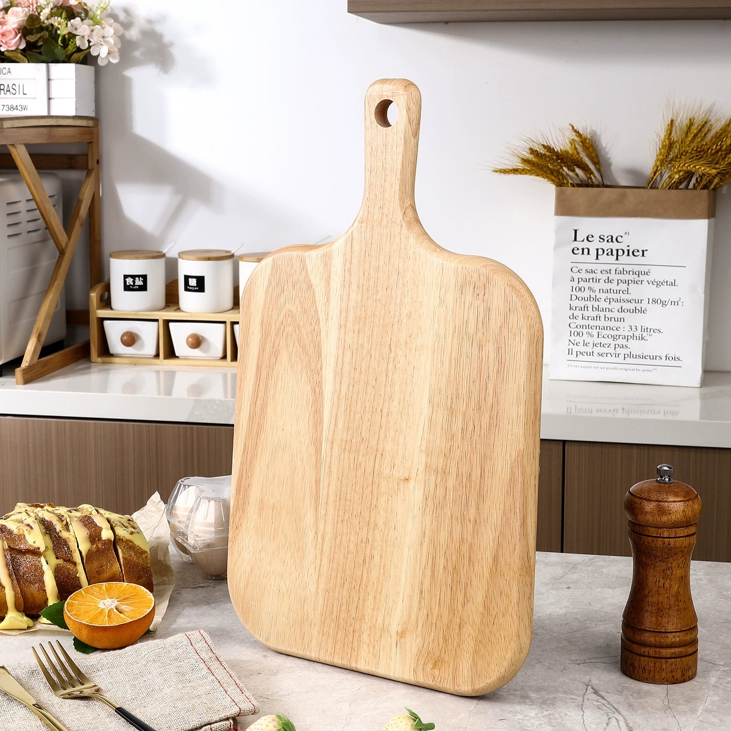 Multipurpose Rubberwood Cutting Board for Fruits, Steaks, and Pizza