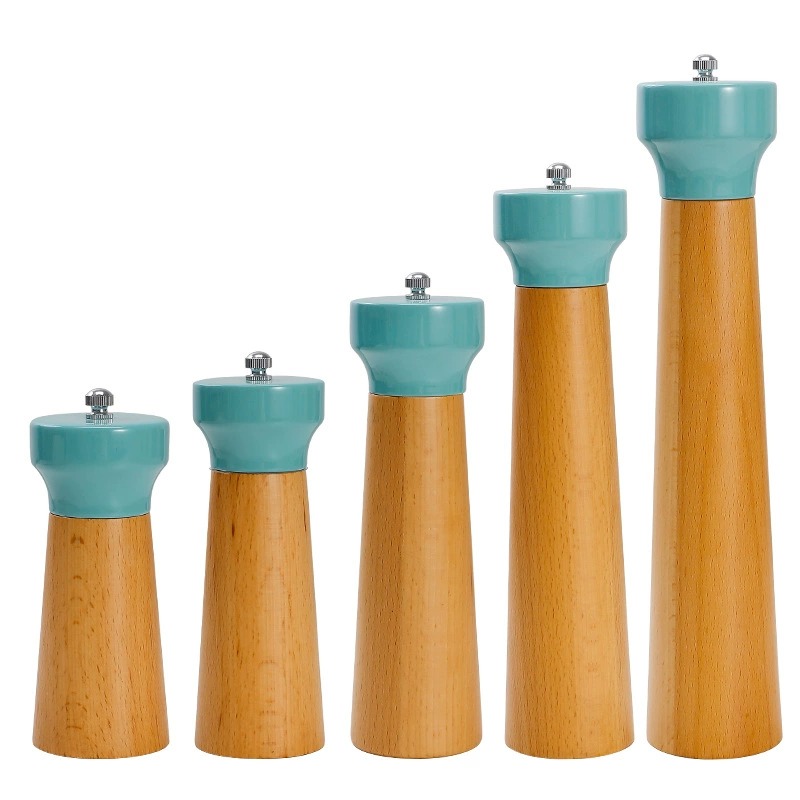 Solid Wood Spray-Painted Pepper Mill Set, Kitchen Grinder & Seasoning Bottle