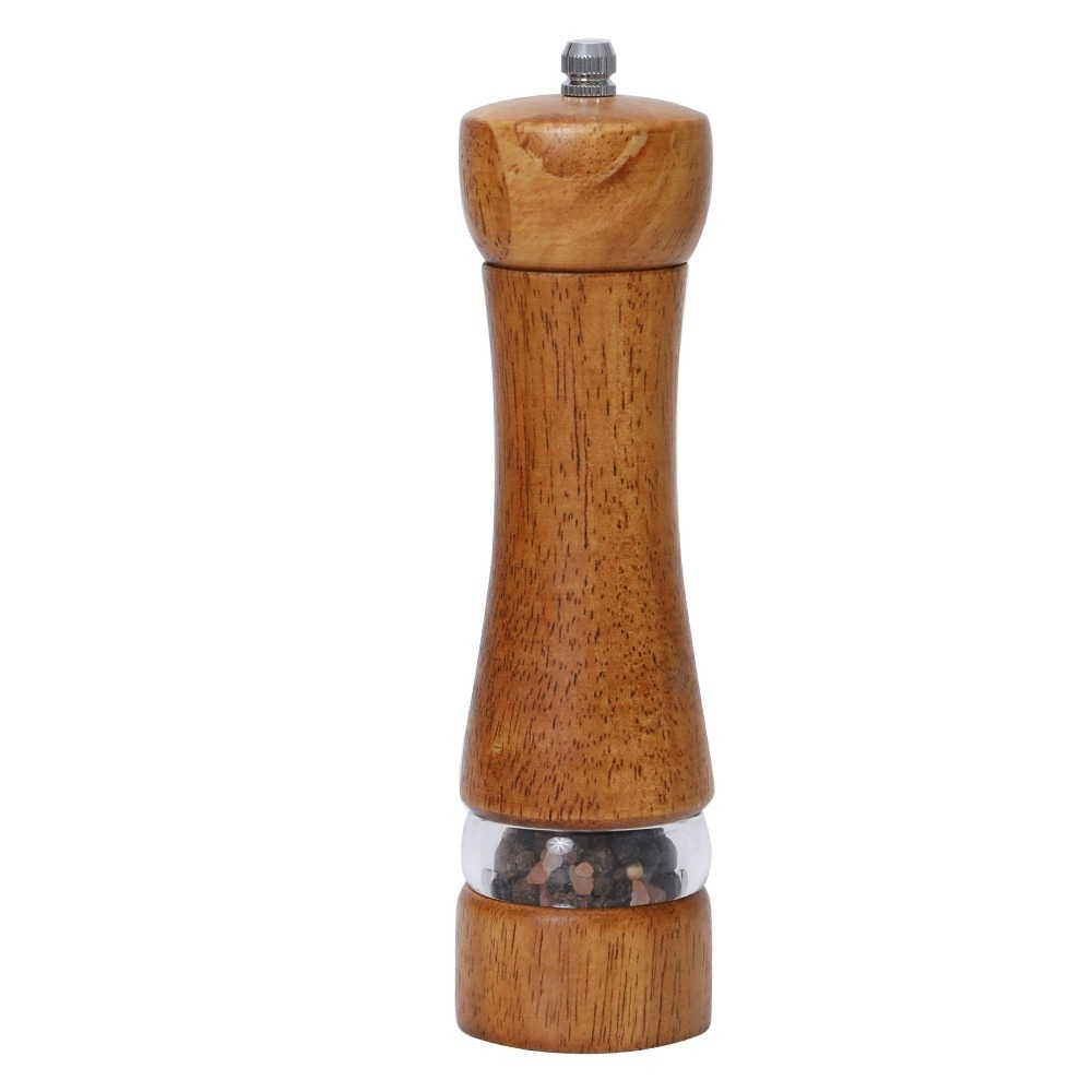 Rubberwood Pepper Grinder with Acrylic Ring, Antique Red Finish