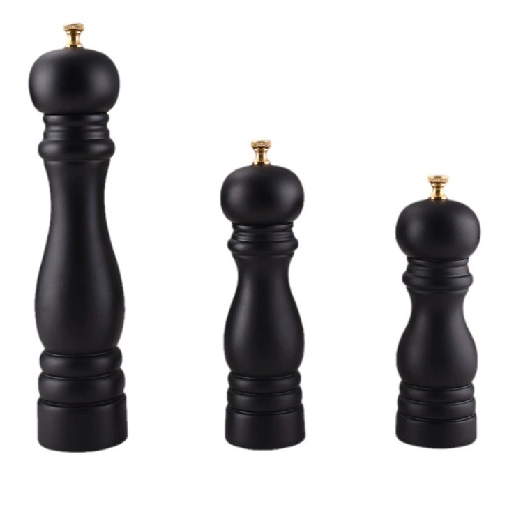 Rubberwood Pepper Grinder Set with Black Finish & Golden Copper Cap