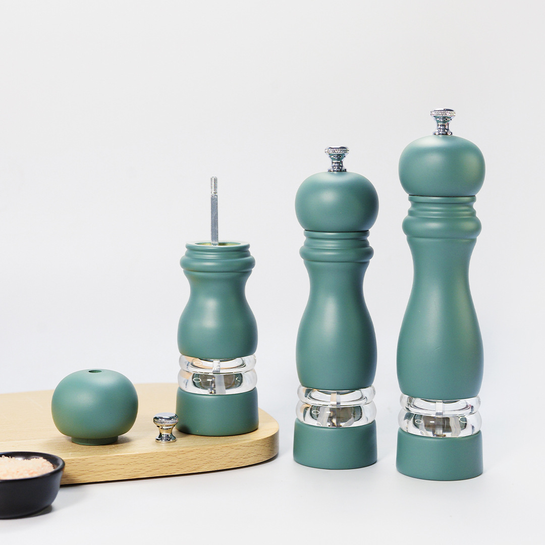 PU Spray-Painted Pepper Grinder with Acrylic Window, Manual Spice Mill