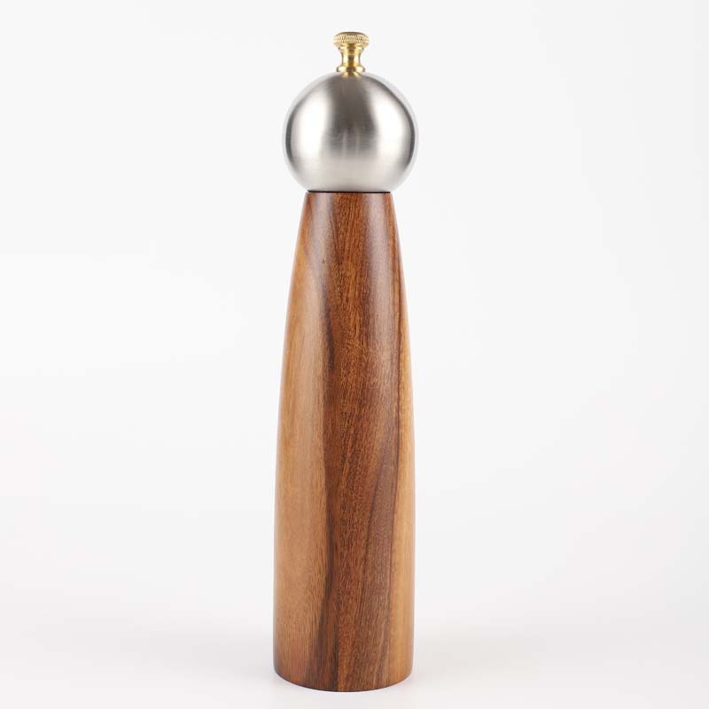 Stainless steel pepper mill with acacia body and gold-toned cap Stainless steel pepper mill with acacia body and gold-toned cap