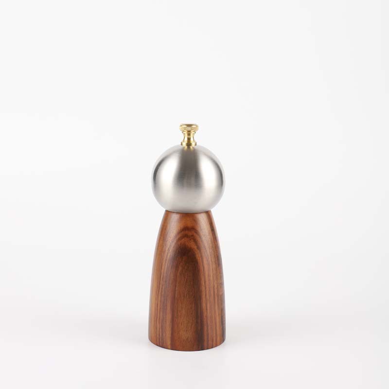 Stainless steel pepper mill with acacia body and gold-toned cap Stainless steel pepper mill with acacia body and gold-toned cap